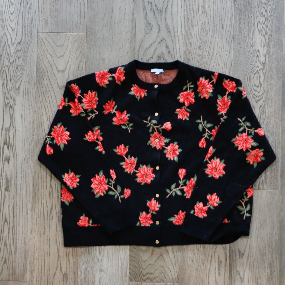 Draper James RSVP Black Floral Cardigan Sweater Plus Size 3X